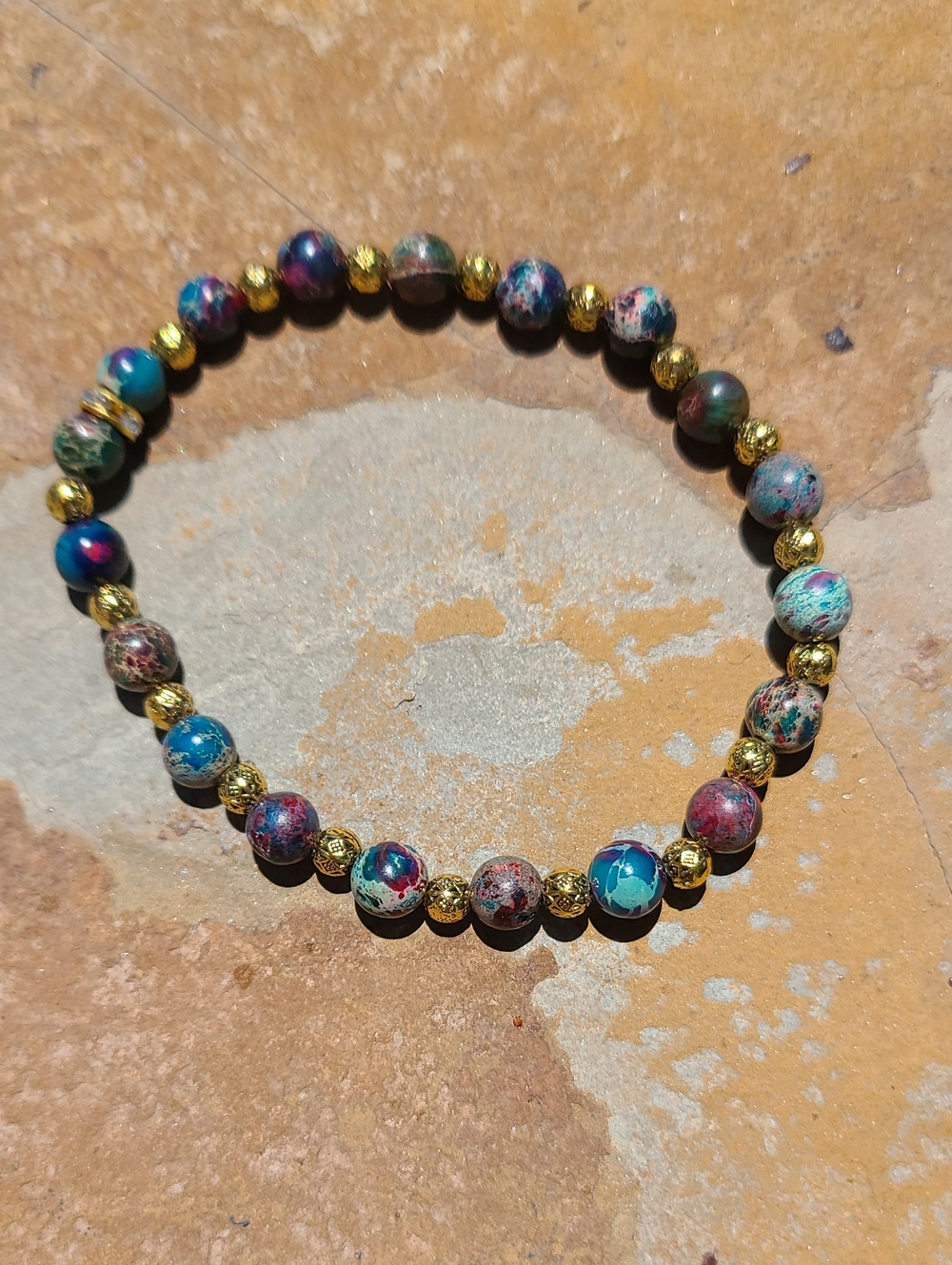 Imperial Jasper & Gold Bead Stretch Bracelet